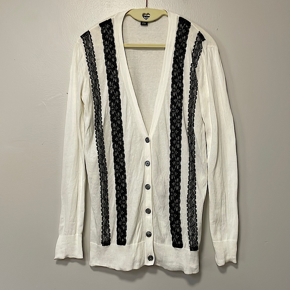 Nice DKNY black and white cardigan sweater. Sz small